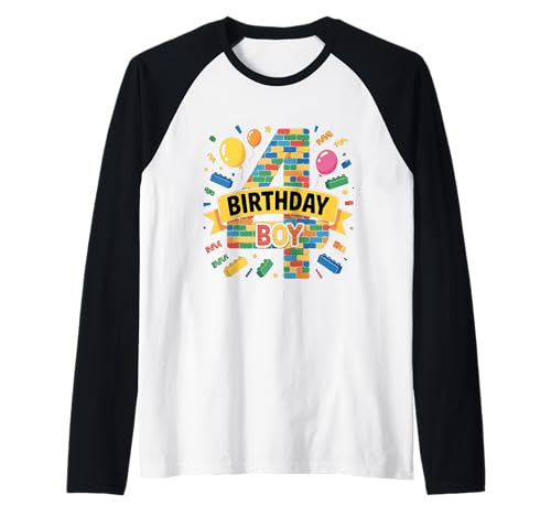 Birthday Boy Builder Bro I'm 4 Year Old Building Blocks Raglan von Block Building Birthday Boy