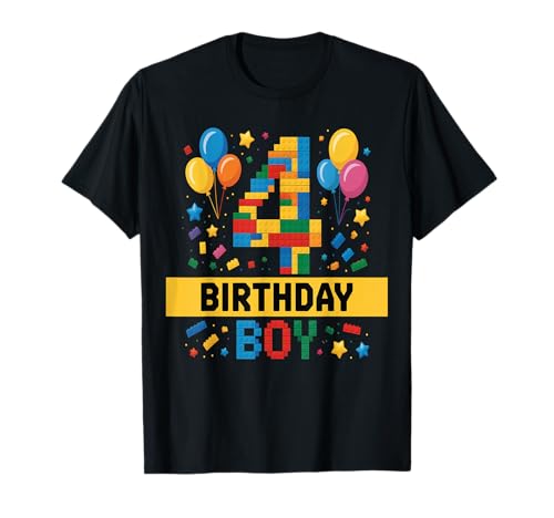Birthday Boy Builder Bro I'm 4 Year Old Building Blocks T-Shirt von Block Building Birthday Boy