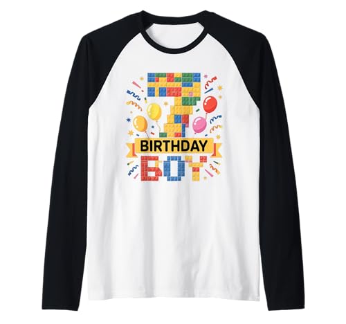 Birthday Boy Builder Bro I'm 7 Year Old Building Blocks Raglan von Block Building Birthday Boy