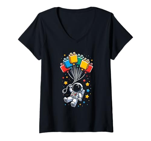 Damen Weltraumastronaut, Meisterbauer, Block Brick Building Builders T-Shirt mit V-Ausschnitt Damen Weltraumastronaut, Meisterbauer, Block Brick Building Builders T-Shirt mit V-Ausschnitt von Block Collectors Construction Toys Building Bricks