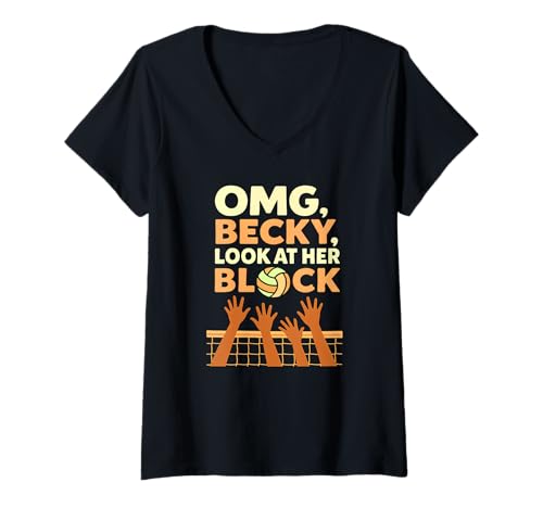 Damen Volleyball Athlete Block Pose mit lustigem Statement Text T-Shirt mit V-Ausschnitt Damen Volleyball Athlete Block Pose mit lustigem Statement Text T-Shirt mit V-Ausschnitt von Block Graphic with Sayings for Confident Girls