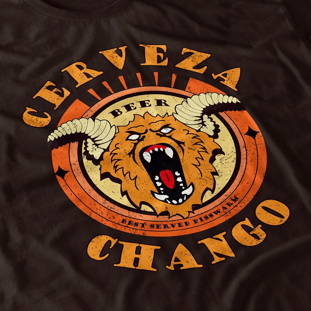 Cerveza Chango T-Shirt Film Inspiriertes Fiktives Bier Shirt Cerveza Chango T-Shirt Film Inspiriertes Fiktives Bier Shirt von Blockbustees