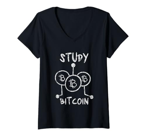 Damen Study Bitcoin Cryptocurrency Blockchain Trader - T-Shirt mit V-Ausschnitt von Blockchain -Kryptowährung Einfluss