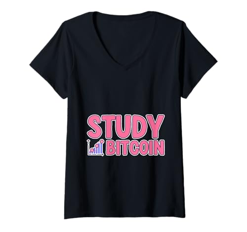 Damen Study Bitcoin Cryptocurrency Blockchain Trader T-Shirt mit V-Ausschnitt von Blockchain -Kryptowährung Einfluss