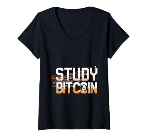 Damen Study Bitcoin Cryptocurrency Blockchain Trader -- T-Shirt mit V-Ausschnitt von Blockchain -Kryptowährung Einfluss