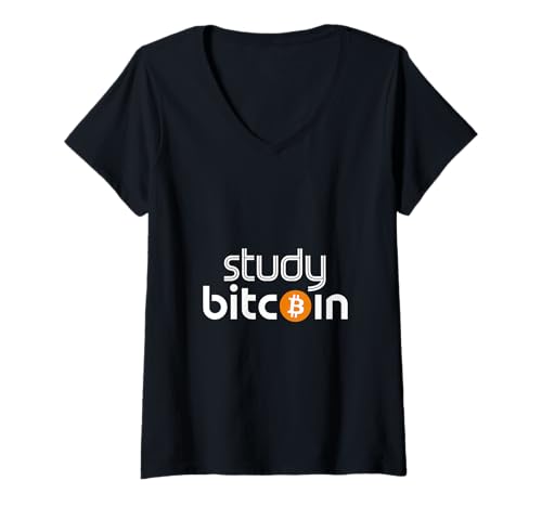 Damen Study Bitcoin Cryptocurrency Blockchain Trader |- T-Shirt mit V-Ausschnitt von Blockchain -Kryptowährung Einfluss