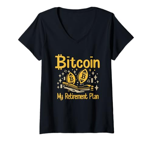 Damen Bitcoin Crypto Wealth Humor-Design mit BTC-Münzgrafiken T-Shirt mit V-Ausschnitt von Blockchain Retirement Culture Bitcoin Investing