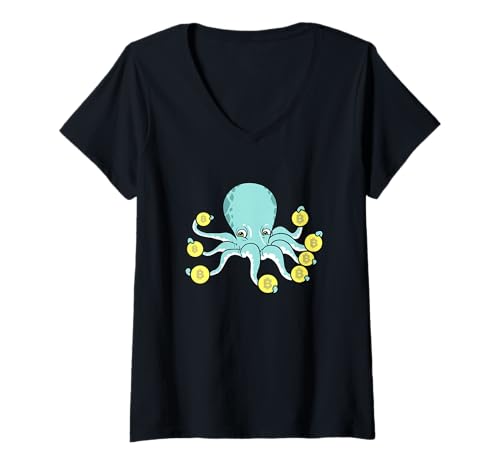 Damen Bitcoin Oktopus Kraken Cryptowährung Crypto T-Shirt mit V-Ausschnitt Damen Bitcoin Oktopus Kraken Cryptowährung Crypto T-Shirt mit V-Ausschnitt von Blockchain Satoshi BTC Hodl Mining Geschenk
