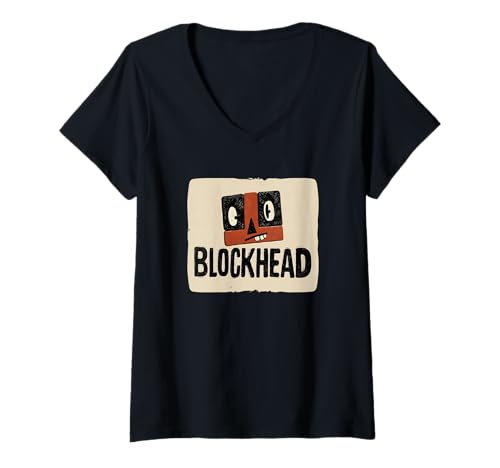 Damen Hübsches Blockhead-Grafikkostüm T-Shirt mit V-Ausschnitt Damen Hübsches Blockhead-Grafikkostüm T-Shirt mit V-Ausschnitt von Blockhead Outfit