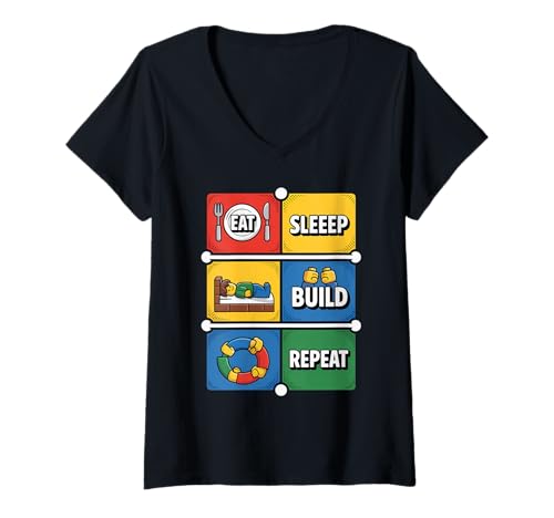 Damen Eat Sleep Build Repeat Master Builder Bricks Blocks T-Shirt mit V-Ausschnitt Damen Eat Sleep Build Repeat Master Builder Bricks Blocks T-Shirt mit V-Ausschnitt von Blocks Master Builder
