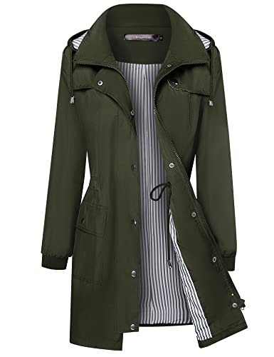 Bloggerlove Damen Regenmäntel Windbreaker Regenjacke Wasserdicht Leicht Outdoor Kapuze Trenchcoats S-XXL, Grün (Army Green), XL von Bloggerlove