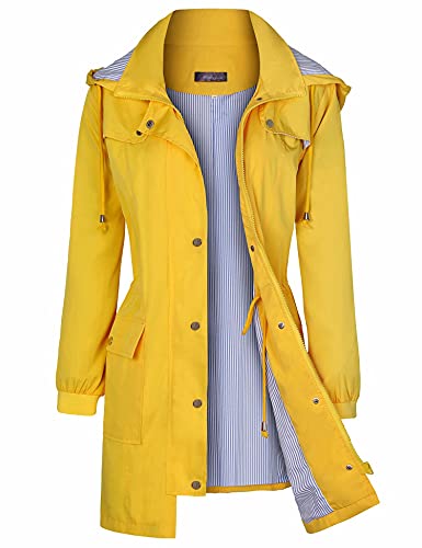 Bloggerlove Damen Regenmäntel Windbreaker Regenjacke Wasserdicht Leicht Outdoor Kapuze Trenchcoats S-XXL, gelb, XXL von Bloggerlove