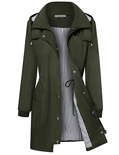 Bloggerlove Damen Regenmantel gestreift gefüttert Wasserdicht Windbreaker Active Outdoor Kapuzen-Trenchcoat - Grün - Klein von Bloggerlove