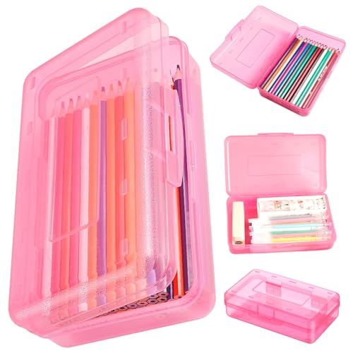 Plastikstiftkasten, große Bleistiftbox 8x5x2 halbtransparentes Kunststoff selbst speichern rotes tragbares Ersatz für Schule, Kunstklasse, Büro von Blogiiup