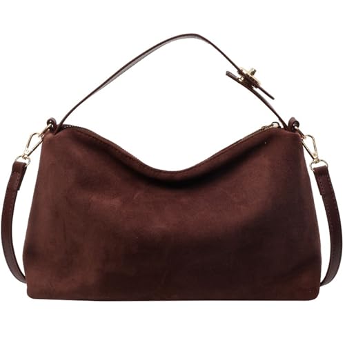 Slouchy Bag, Wildlederbeutel 11 x 5 x 8 Slouchy Reißverschluss Wildleder -Einkaufstasche dunkle braune Wildtasche mit verstellbarem Riemen Leichter Cross -Body -Umhängetasche für Frauen Mädchen, Wild von Blogiiup