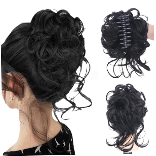 Unordentlicher Brötchen Haarclip, lockiges Brötchen Haarstück, synthetische Faser chaotische Clip, natürliche Stück Klaue dicke Hochsteckfrisur Ponytail Extensions für Frauen Schwarz, Stücke von Blogiiup