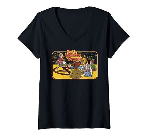 Damen Lustiges Retro-Parodie "Let's Summon Demons"-Parodie für Erwachsene geeignet T-Shirt mit V-Ausschnitt von Blonde Tees Awesome Vintage Retro 70's Apparel