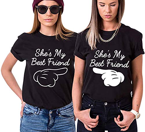 Best Friends BFF Beste Freunde T-Shirt für Mädchen - 1x Damen Tshirt Links Schwarz L von Blondie & Brownie