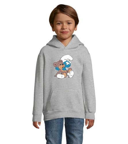 Blondie & Brownie Fun Kinder Hoodie Pullover Baby Schlumpf, Grau, 130/140, 10 Jahre von Blondie & Brownie