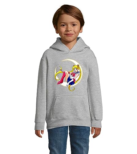 Blondie & Brownie Fun Kinder Hoodie Pullover Sailor Moon, Grau, 130/140, 10 Jahre von Blondie & Brownie