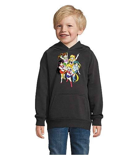 Blondie & Brownie Fun Kinder Hoodie Pullover Sailor Moon Friends, Schwarz, 118/128, 8 Jahre von Blondie & Brownie