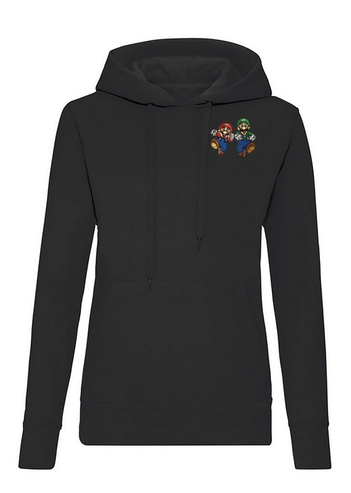 Blondie & Brownie Hoodie Damen Mario & Luigi Brust Stick Yoshi Bowser Gaming Retro mit Kapuze, bestickt von Blondie & Brownie