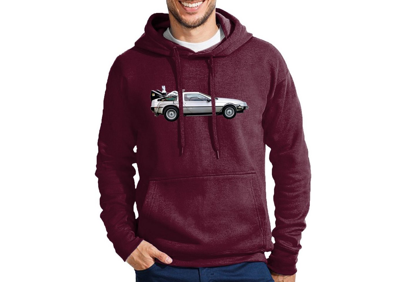 Blondie & Brownie Hoodie Herren Delorean Auto Zukunftsreise Zukunft Zeitmaschine mit Kapuze von Blondie & Brownie