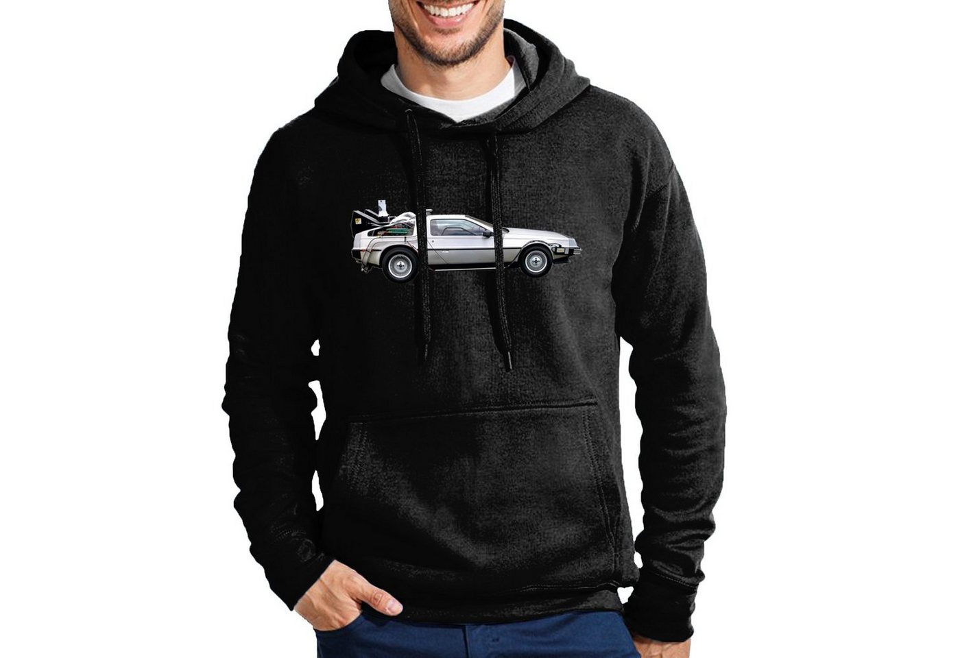 Blondie & Brownie Hoodie Herren Delorean Auto Zukunftsreise Zukunft Zeitmaschine mit Kapuze von Blondie & Brownie