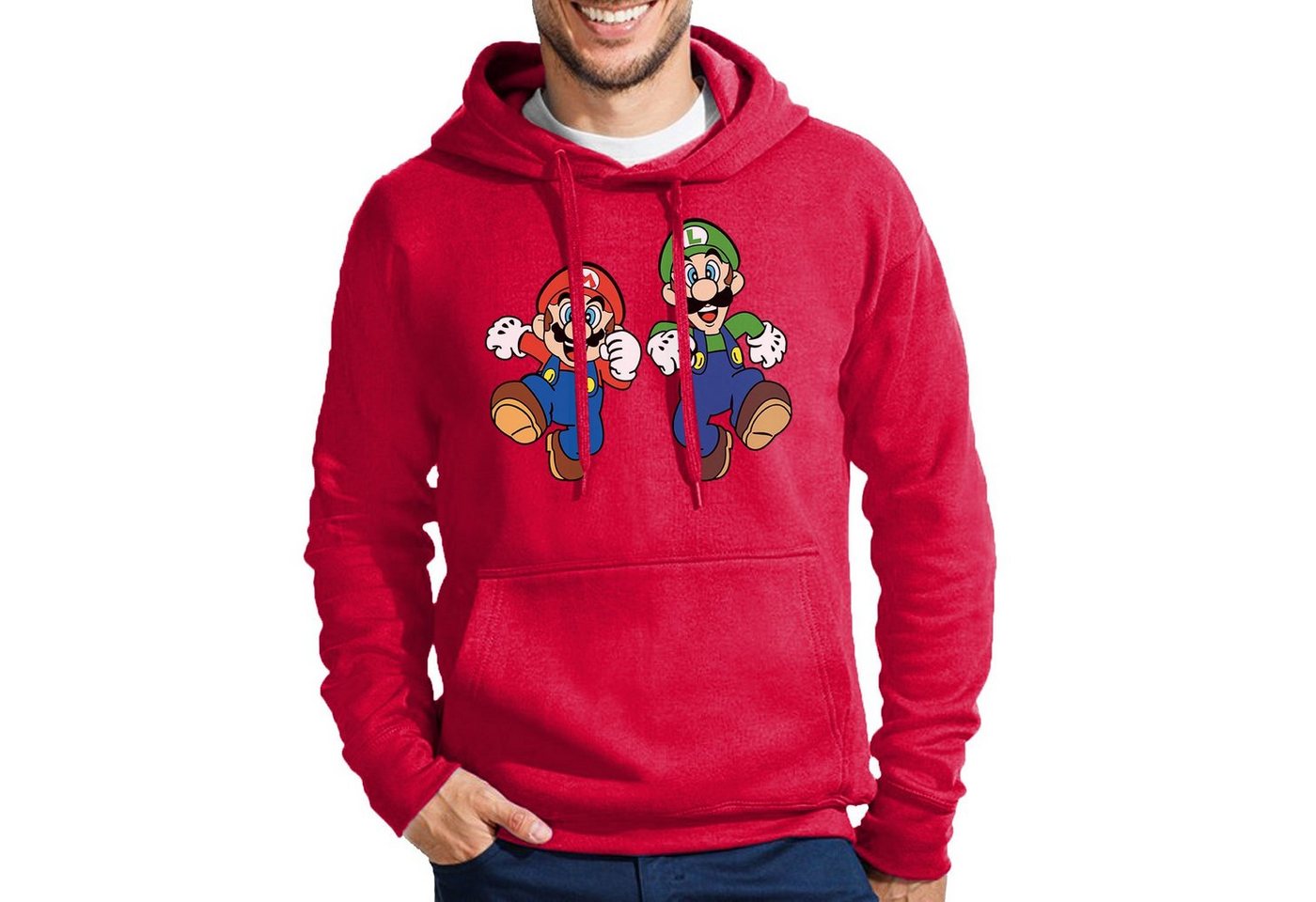 Blondie & Brownie Hoodie Herren Mario & Luigi Super Retro Konsole Super Luigi Mit Kapuze von Blondie & Brownie