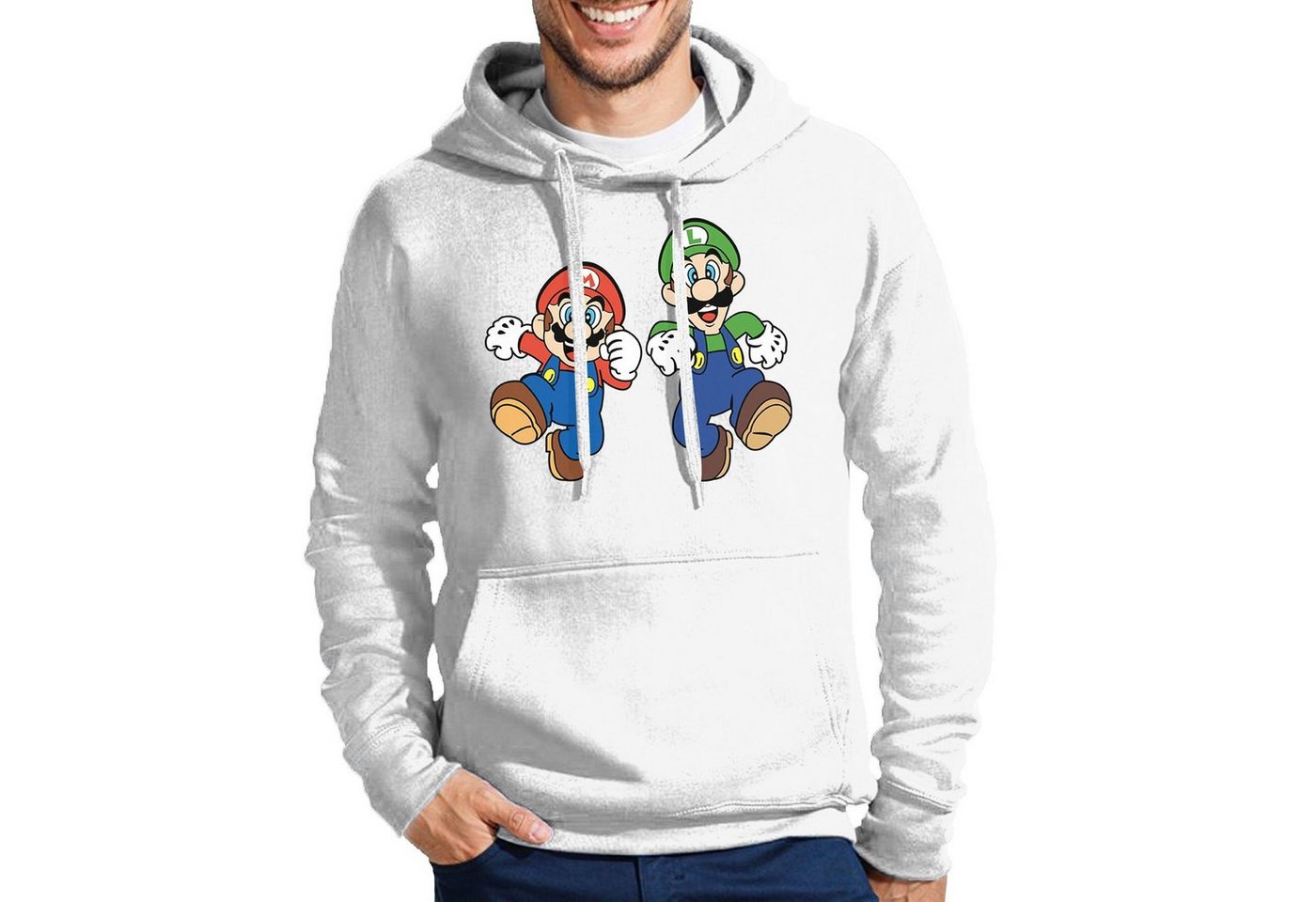 Blondie & Brownie Hoodie Herren Mario & Luigi Super Retro Konsole Super Luigi Mit Kapuze von Blondie & Brownie