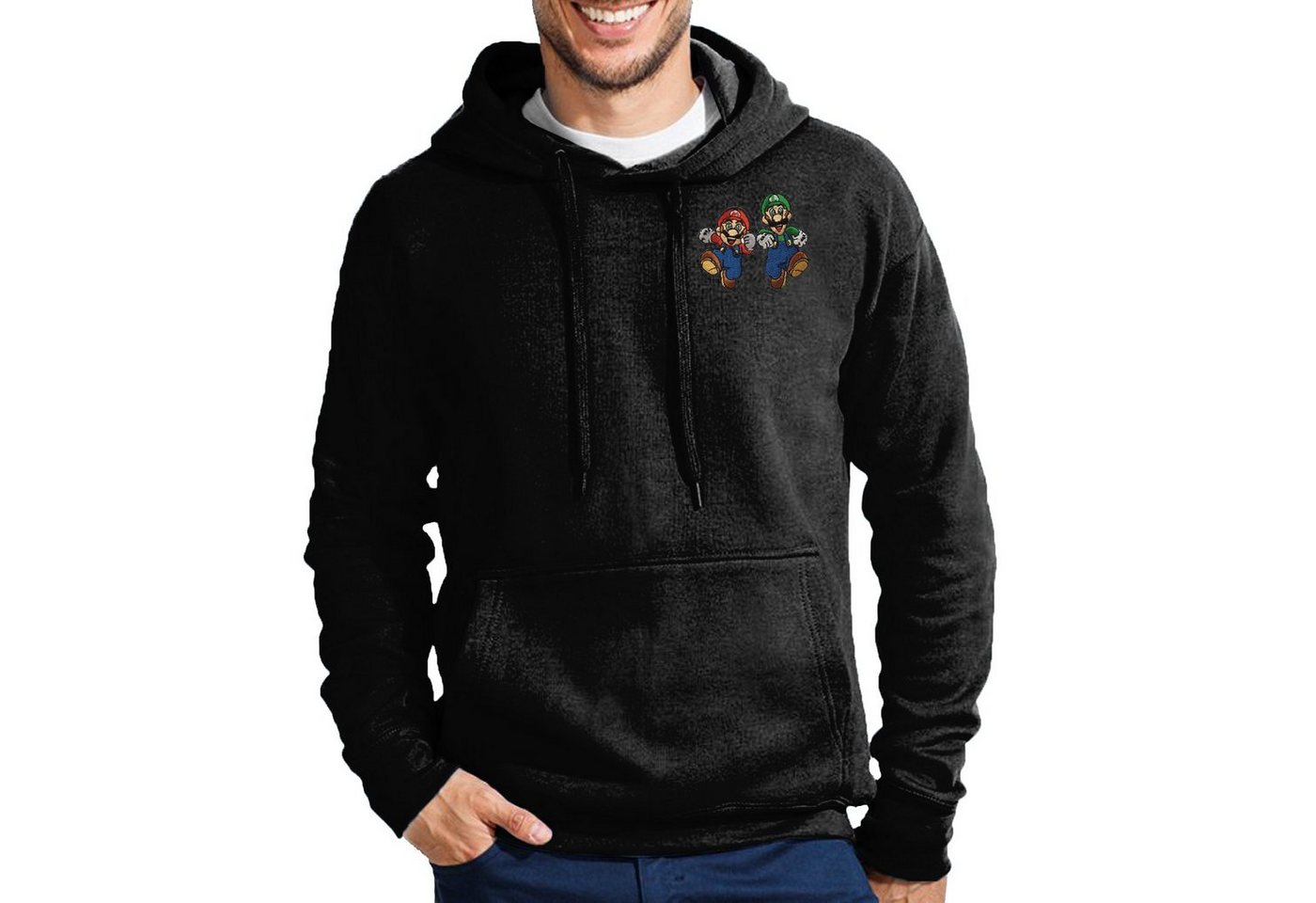 Blondie & Brownie Hoodie Herren Mario & Luigi Brust Stick Retro Peach Gaming Yoshi mit Kapuze, bestickt von Blondie & Brownie