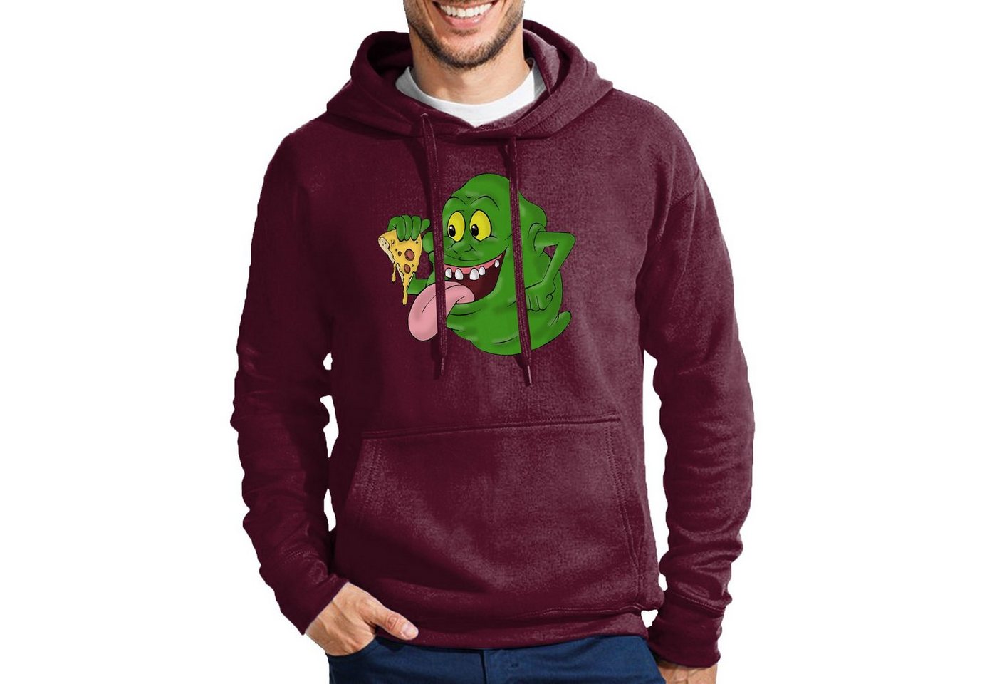 Blondie & Brownie Hoodie Herren Slimer Ghostbusters Geist Pizza Mit Kapuze von Blondie & Brownie