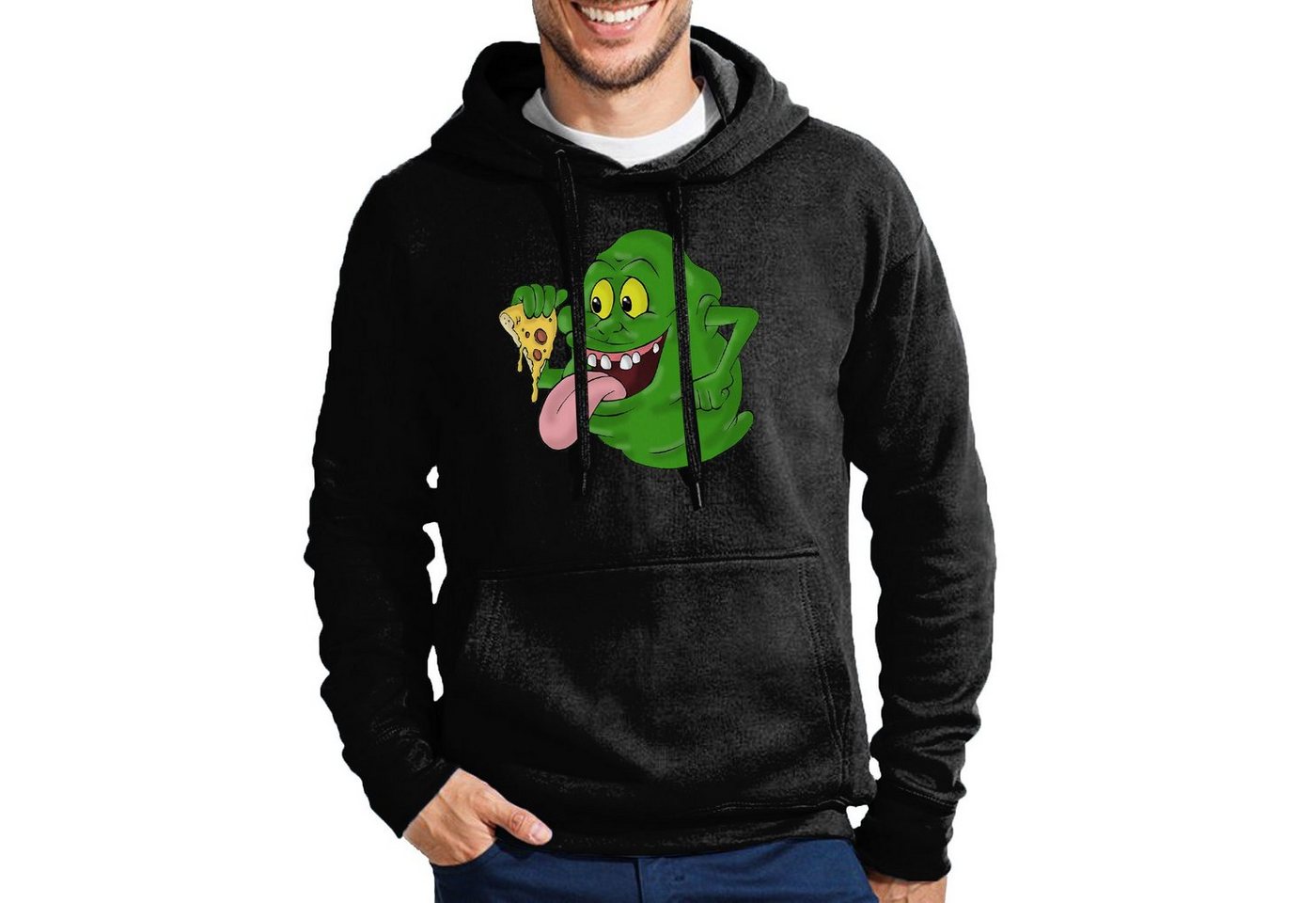 Blondie & Brownie Hoodie Herren Slimer Ghostbusters Geist Pizza Mit Kapuze von Blondie & Brownie