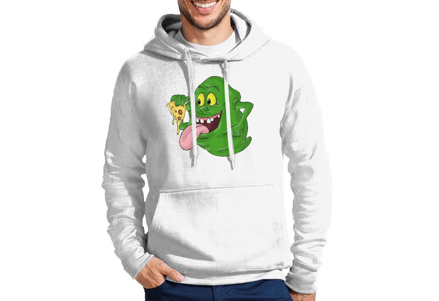 Blondie & Brownie Hoodie Herren Slimer Ghostbusters Geist Pizza Mit Kapuze von Blondie & Brownie