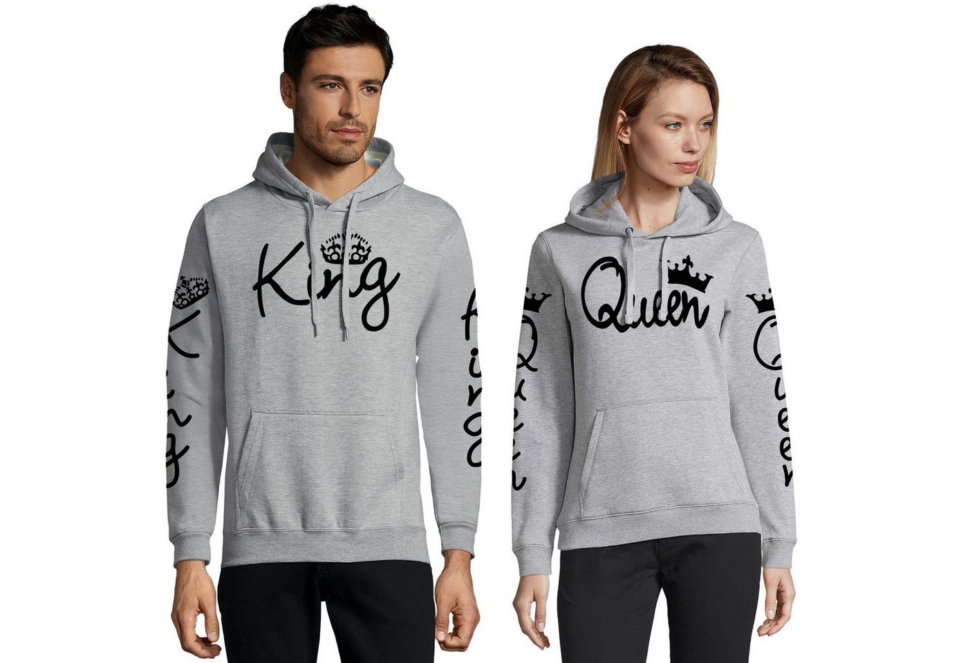 Blondie & Brownie Hoodie Unisex Paar Pärchen Pullover King Queen All Over Print Mit Kapuze, Kängurutasche von Blondie & Brownie