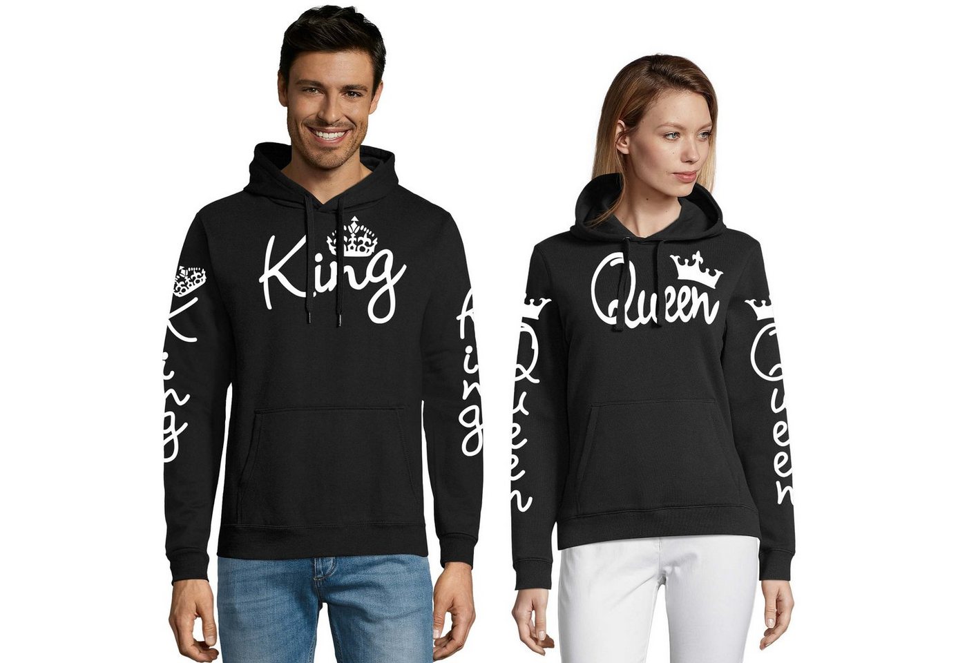 Blondie & Brownie Hoodie Unisex Paar Pärchen Pullover King Queen All Over Print Mit Kapuze, Kängurutasche von Blondie & Brownie