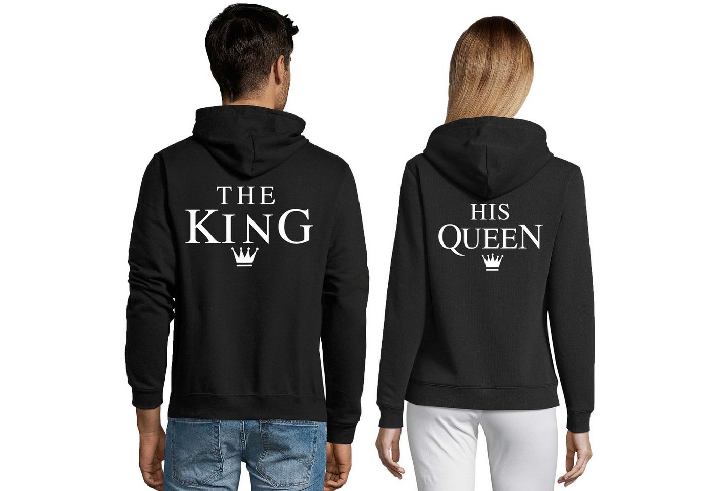 Blondie & Brownie Hoodie Unisex Paar Pärchen Pullover The King His Queen Valentin Bff Friends mit Kapuze, Kängurutasche von Blondie & Brownie