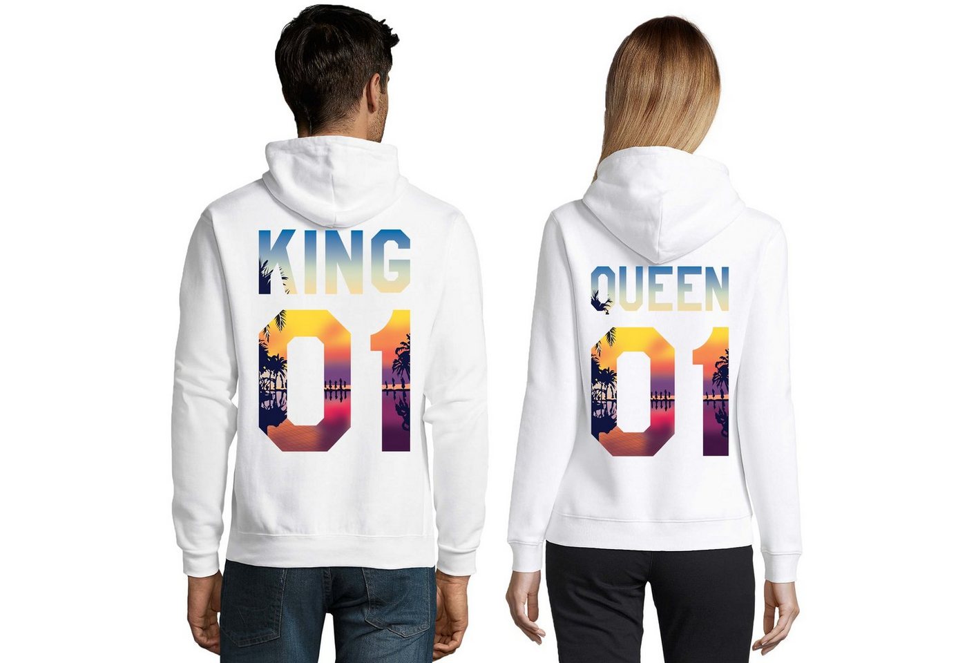 Blondie & Brownie Hoodie Unisex Pullover King Queen Sun Beach Paar Pärchen mit Kapuze, Kängurutasche von Blondie & Brownie