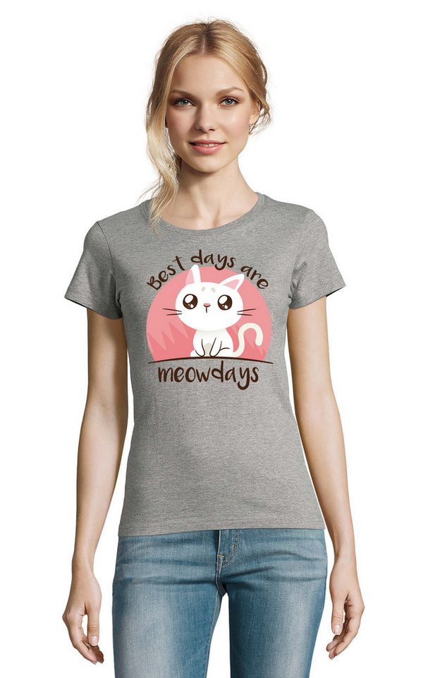 Blondie & Brownie T-Shirt Best Days are Meowdays Cat Katzen Fun Lustig Print Damen Shirt in vielen Farben von Blondie & Brownie