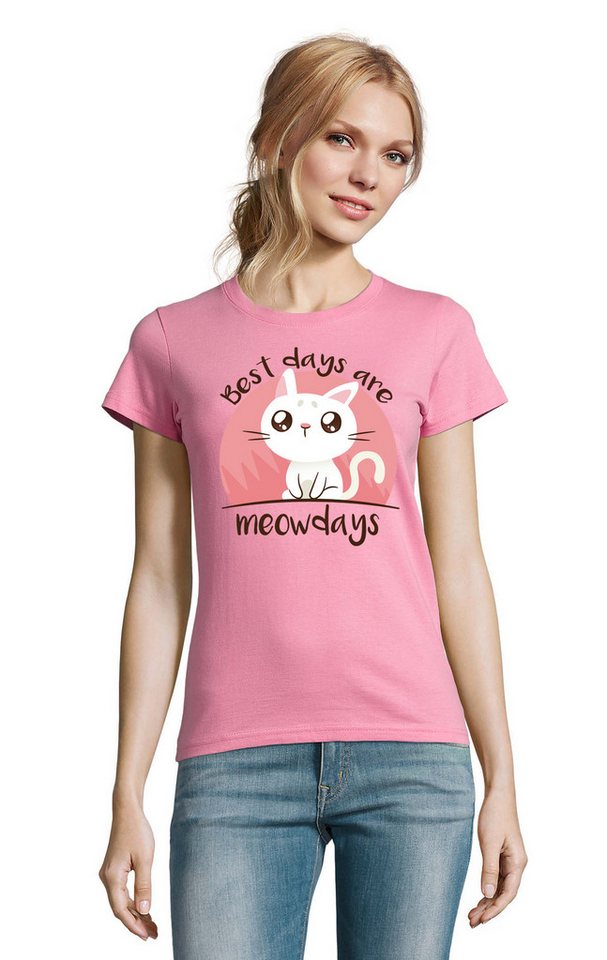 Blondie & Brownie T-Shirt Best Days are Meowdays Cat Katzen Fun Lustig Print Damen Shirt in vielen Farben von Blondie & Brownie
