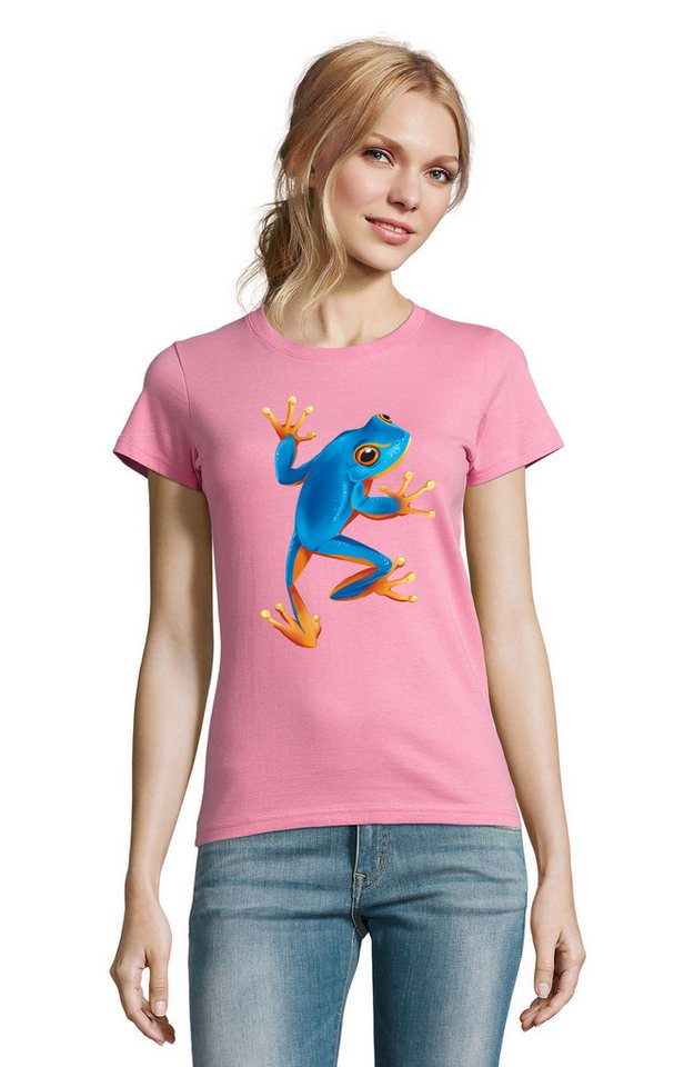 Blondie & Brownie T-Shirt Blauer Baumsteiger Frosch Fun Natur Tier Damen Shirt Motiv Blondie & Brownie T-Shirt Blauer Baumsteiger Frosch Fun Natur Tier Damen Shirt Motiv von Blondie & Brownie