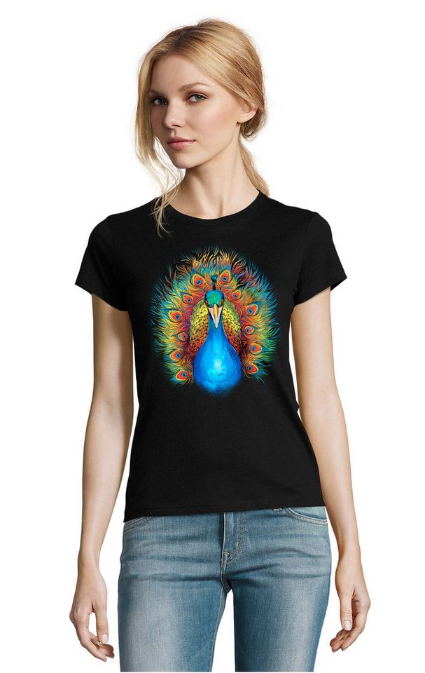 Blondie & Brownie T-Shirt Blauer Pfau Vogel Pfauen Insel Fun Natur Damen Motiv in vielen Farben von Blondie & Brownie