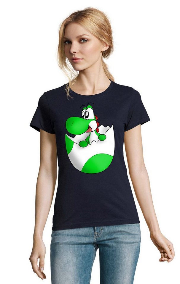 Blondie & Brownie T-Shirt Damen Baby Yoshi Ei Mario Super Retro Konsole Gaming von Blondie & Brownie