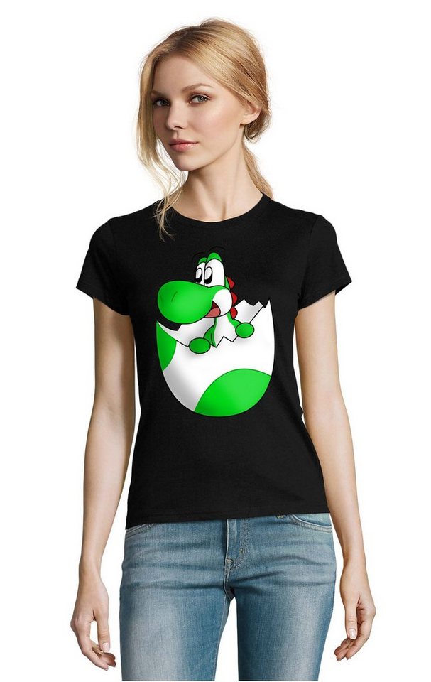 Blondie & Brownie T-Shirt Damen Baby Yoshi Ei Mario Super Retro Konsole Gaming von Blondie & Brownie