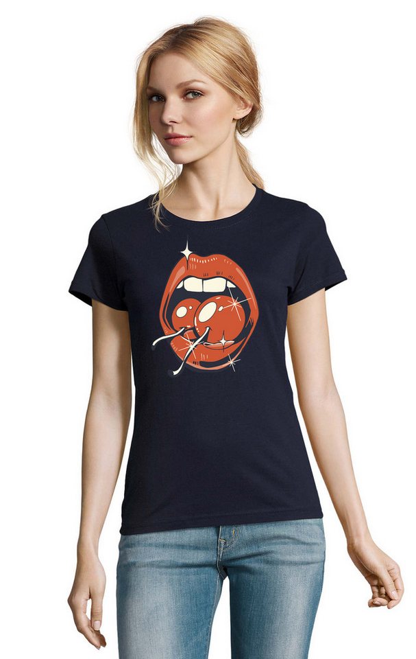 Blondie & Brownie T-Shirt Damen Cherry on Lips Kirche Lippen Fun Print in vielen Farben von Blondie & Brownie
