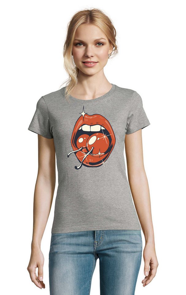 Blondie & Brownie T-Shirt Damen Cherry on Lips Kirche Lippen Fun Print in vielen Farben von Blondie & Brownie