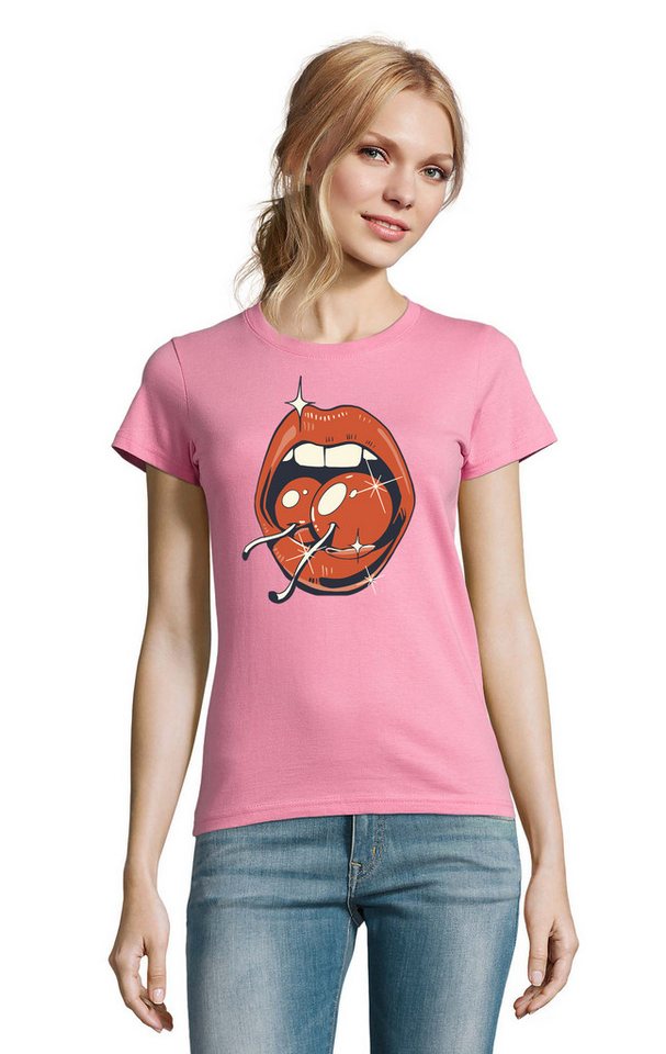 Blondie & Brownie T-Shirt Damen Cherry on Lips Kirche Lippen Fun Print in vielen Farben von Blondie & Brownie