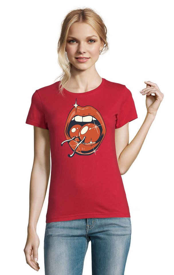 Blondie & Brownie T-Shirt Damen Cherry on Lips Kirche Lippen Fun Print in vielen Farben von Blondie & Brownie