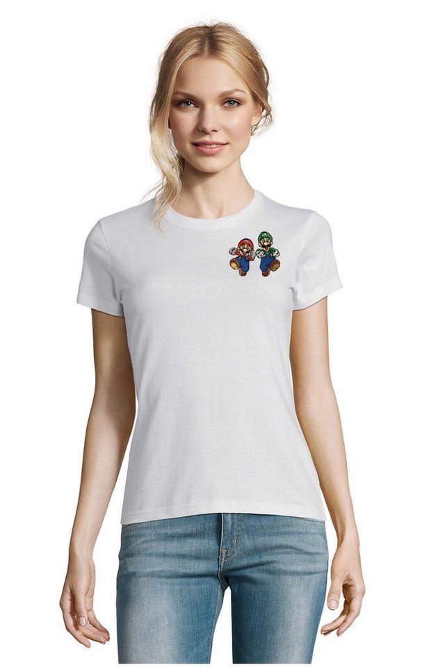 Blondie & Brownie T-Shirt Damen Mario & Luigi Brust Stick Yoshi Bowser Retro Gaming bestickt von Blondie & Brownie