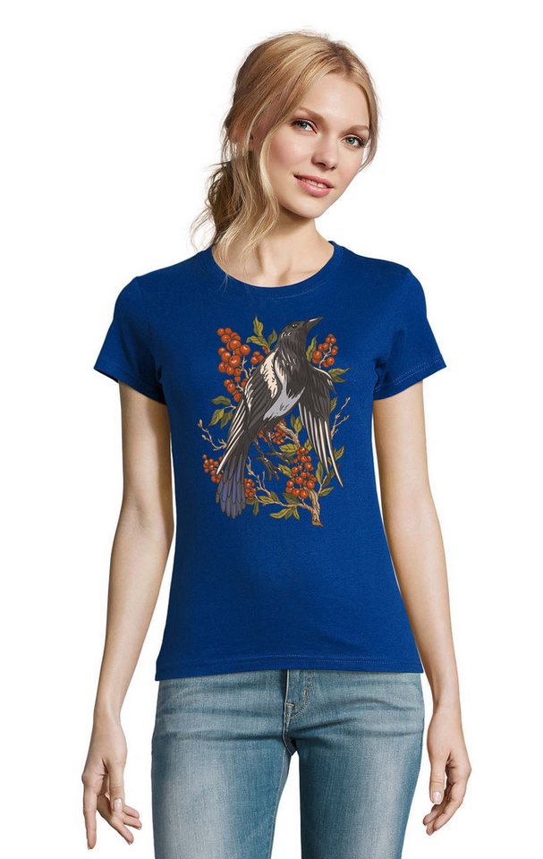 Blondie & Brownie T-Shirt Damen Rabe Krähe Vogel Preiselbeere Pflanzen Wald Fun Motiv in vielen Farben von Blondie & Brownie